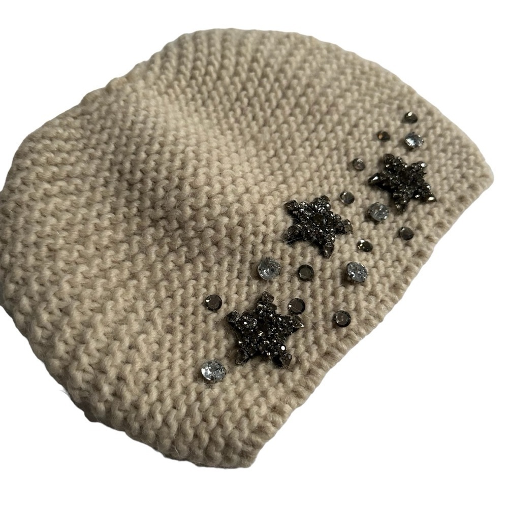 Gelsa Bianco Made in Italy Alpaca Wool Blend Beige Knit Beanie Hat
